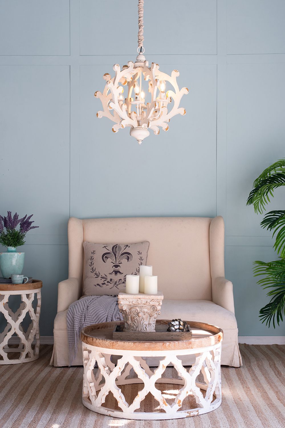 Weathered White Country-Style Chandelier
