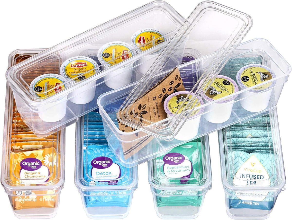 Six Translucent Lidded Storage Bins for Home Organization