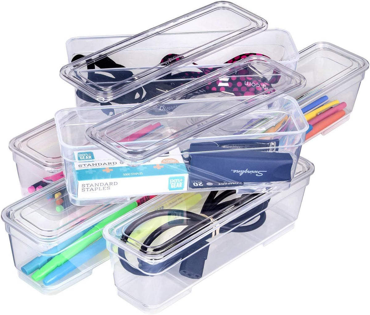 Six Translucent Lidded Storage Bins for Home Organization