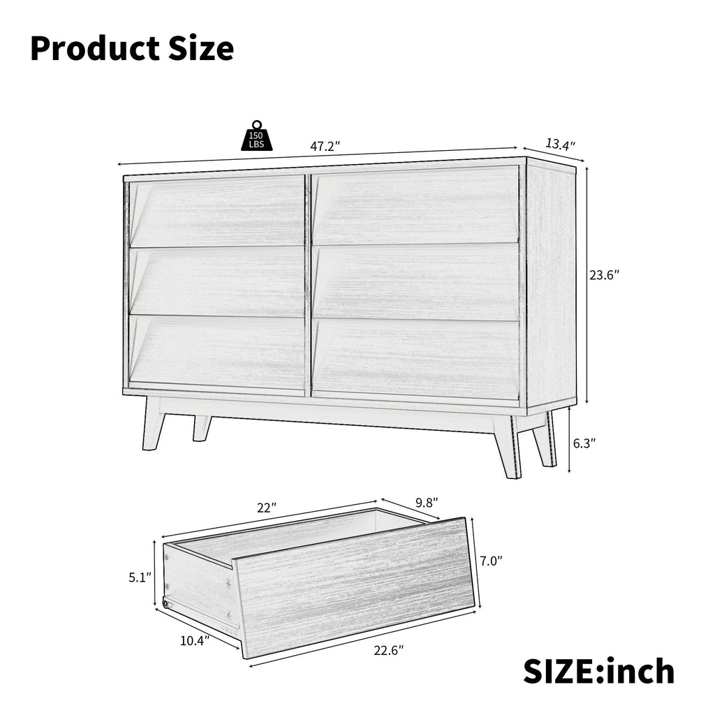 6-Drawer Double Dresser with Vintage Bevel Design