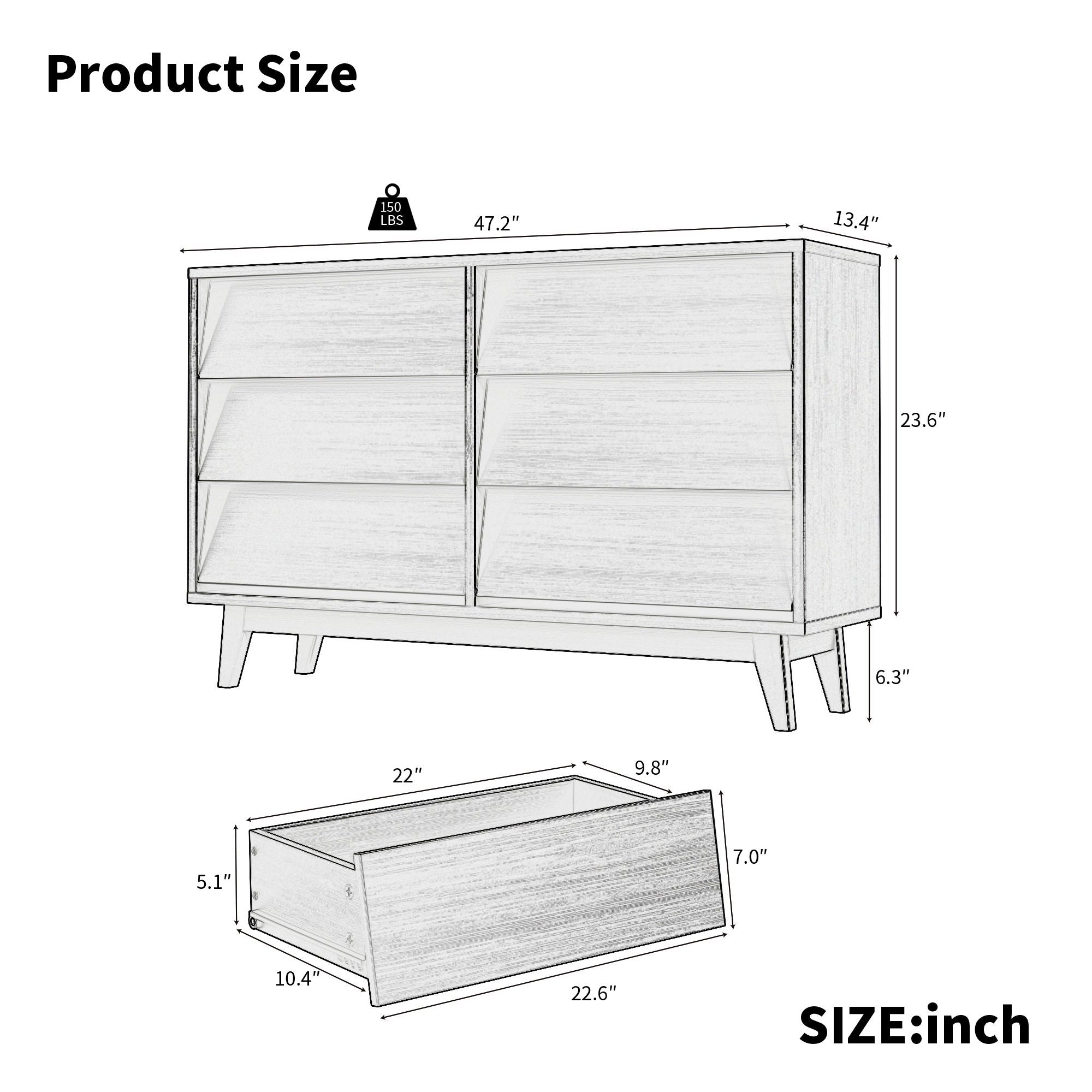 6-Drawer Double Dresser with Vintage Bevel Design