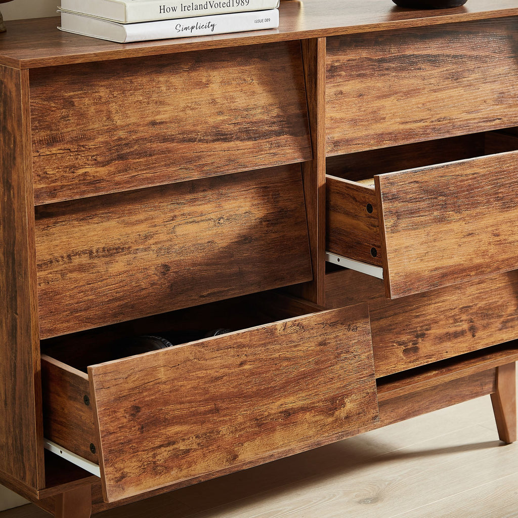 6-Drawer Double Dresser with Vintage Bevel Design