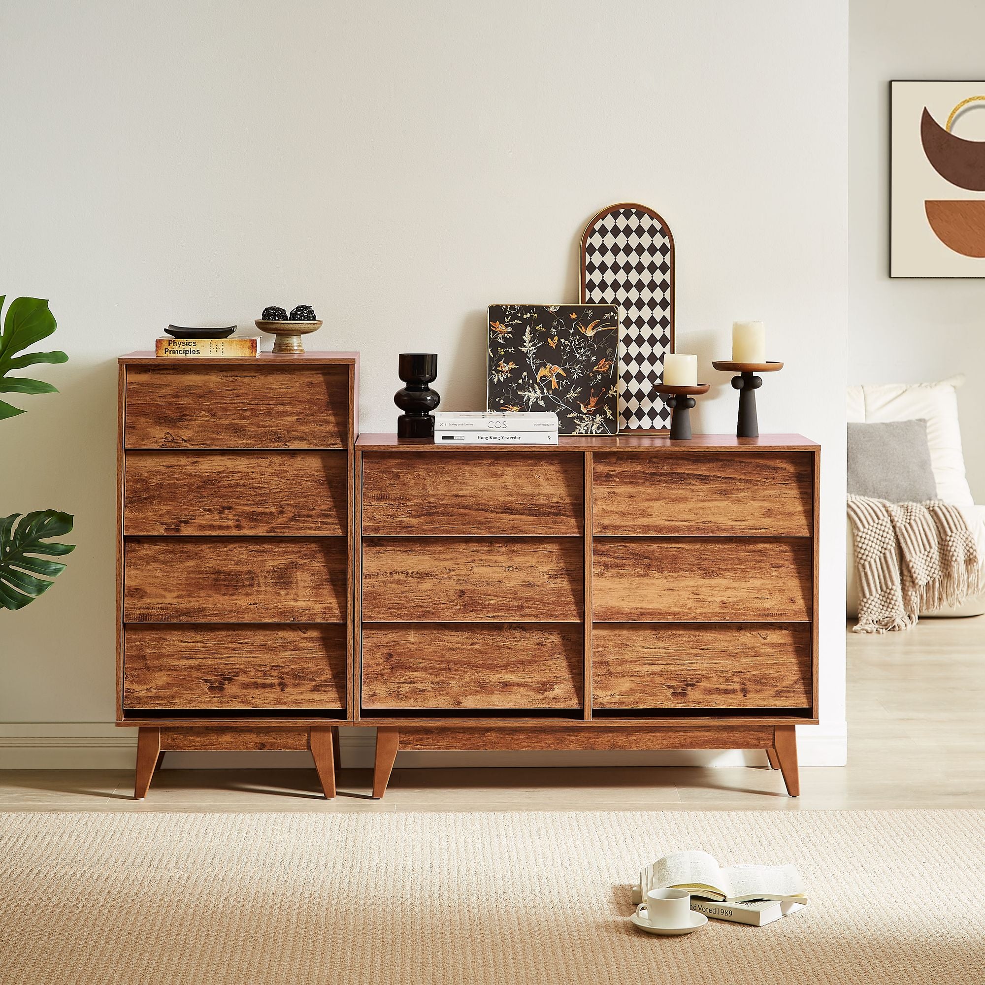 6-Drawer Double Dresser with Vintage Bevel Design