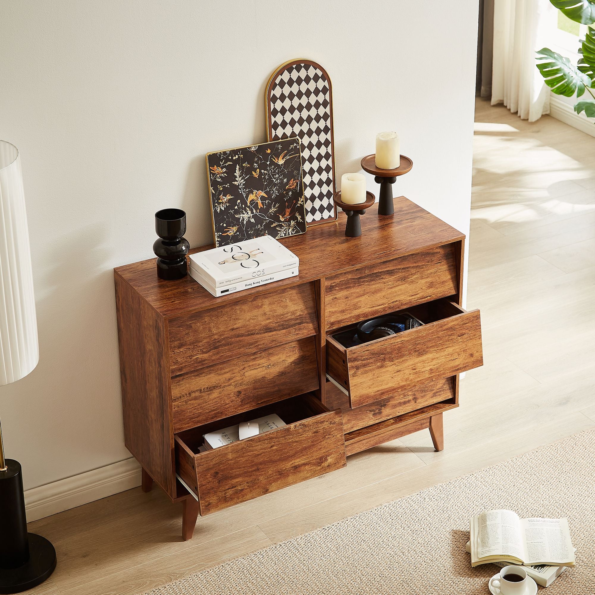 6-Drawer Double Dresser with Vintage Bevel Design