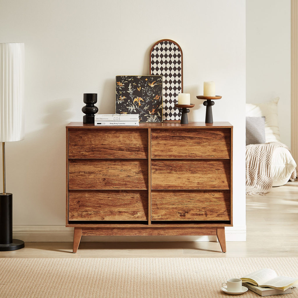 6-Drawer Double Dresser with Vintage Bevel Design