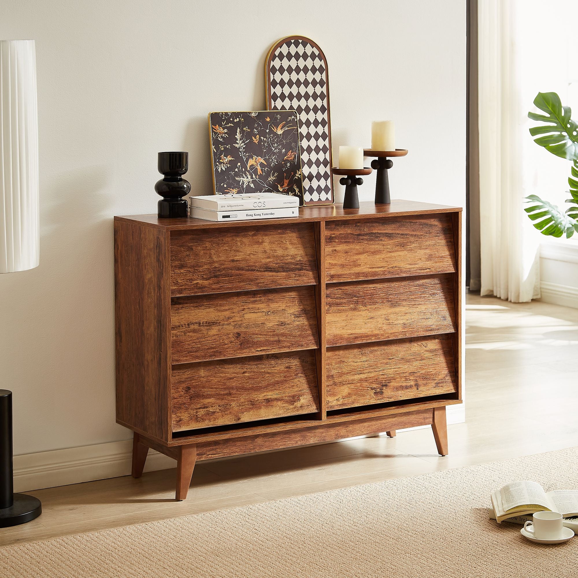 6-Drawer Double Dresser with Vintage Bevel Design