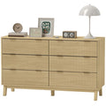 Natural Fluted Six-Drawer Dresser with Gold Pulls