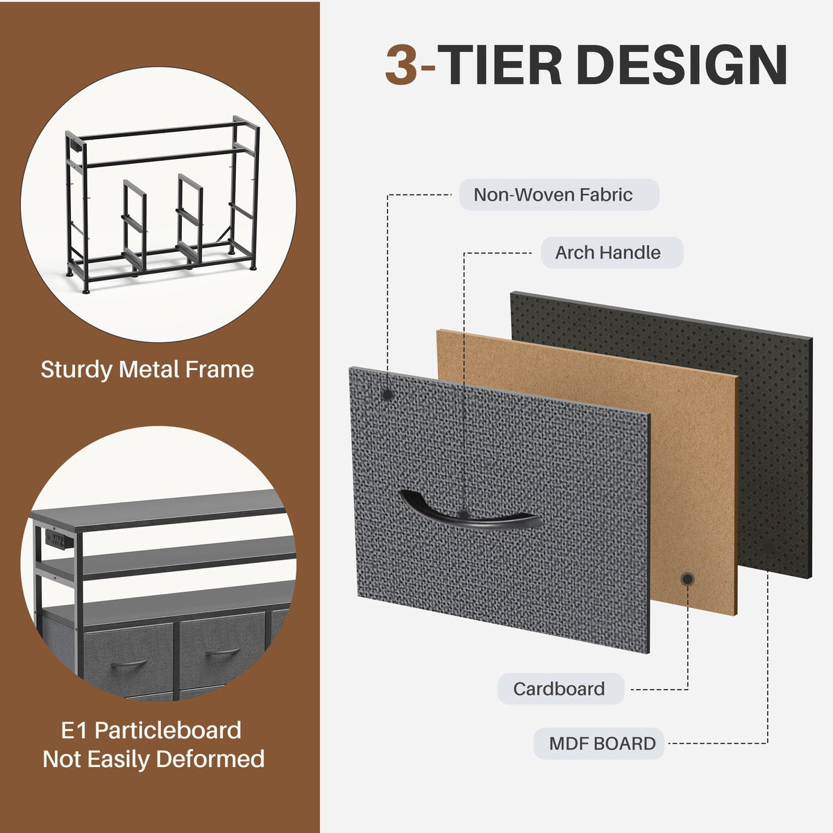 LED Dresser TV Stand with Drawers and Charging Station