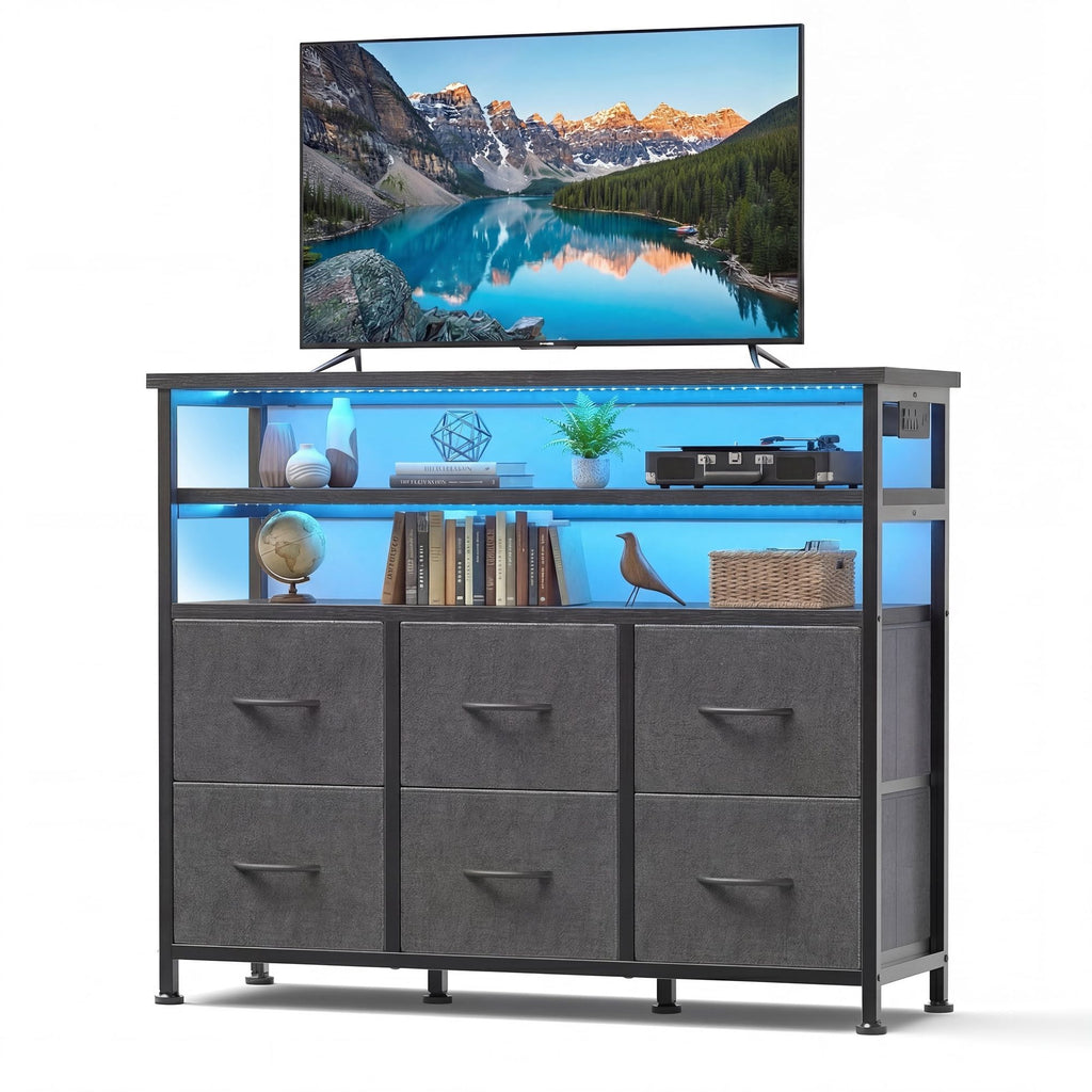 LED Dresser TV Stand with Drawers and Charging Station