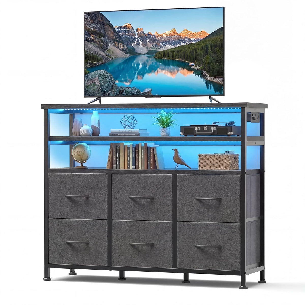 LED Dresser TV Stand with Drawers and Charging Station