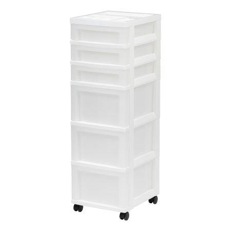 Clear and White Rolling Six-Drawer Organizer Cart