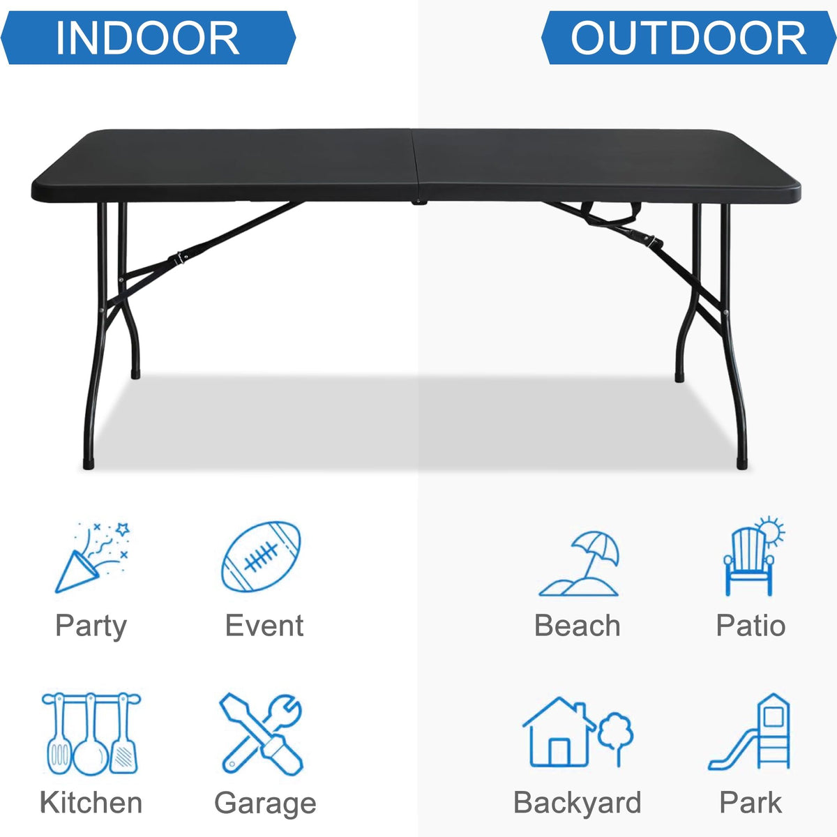 Multipurpose Fold-in-Half Table for Picnics Parties and Camping