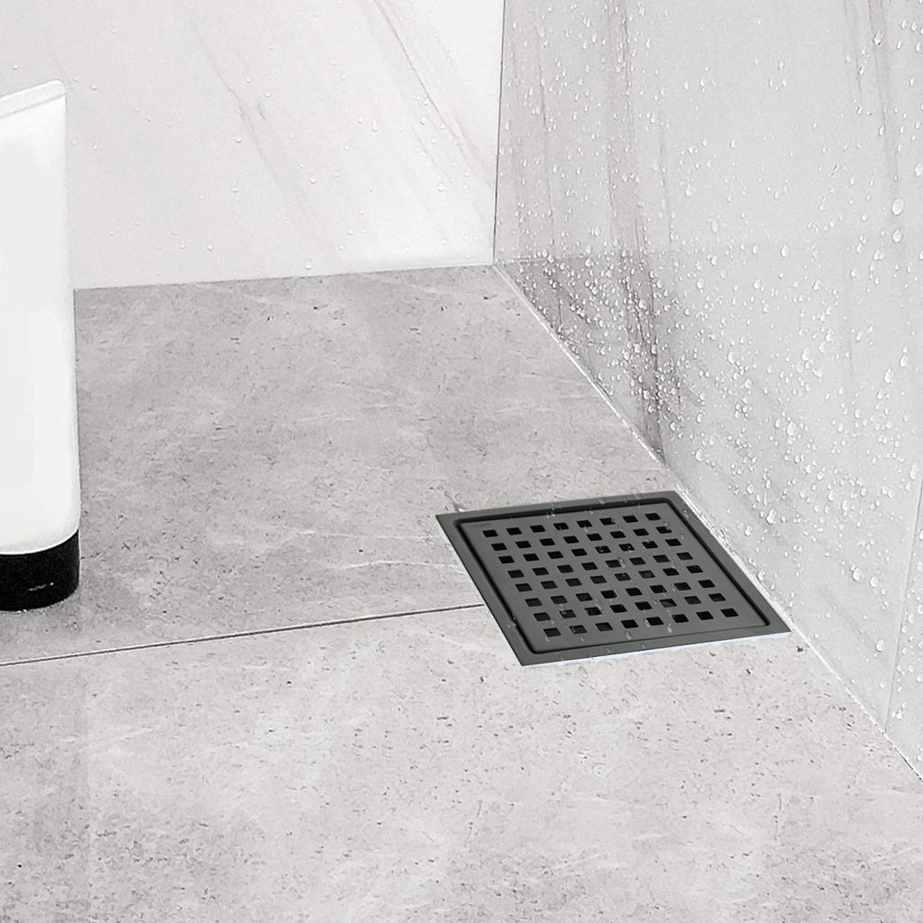 6- Square Shower Floor Drain with Hair Strainer - Smooth Drainage and Sleek Design