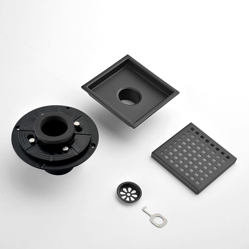 6- Square Shower Floor Drain with Hair Strainer - Smooth Drainage and Sleek Design