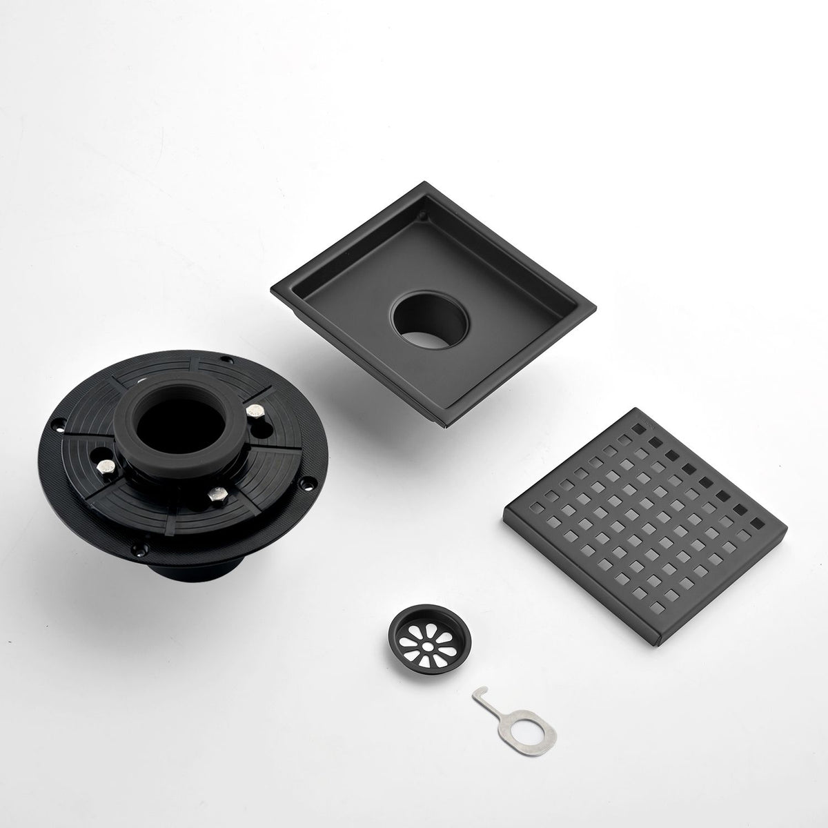 6- Square Shower Floor Drain with Hair Strainer - Smooth Drainage and Sleek Design