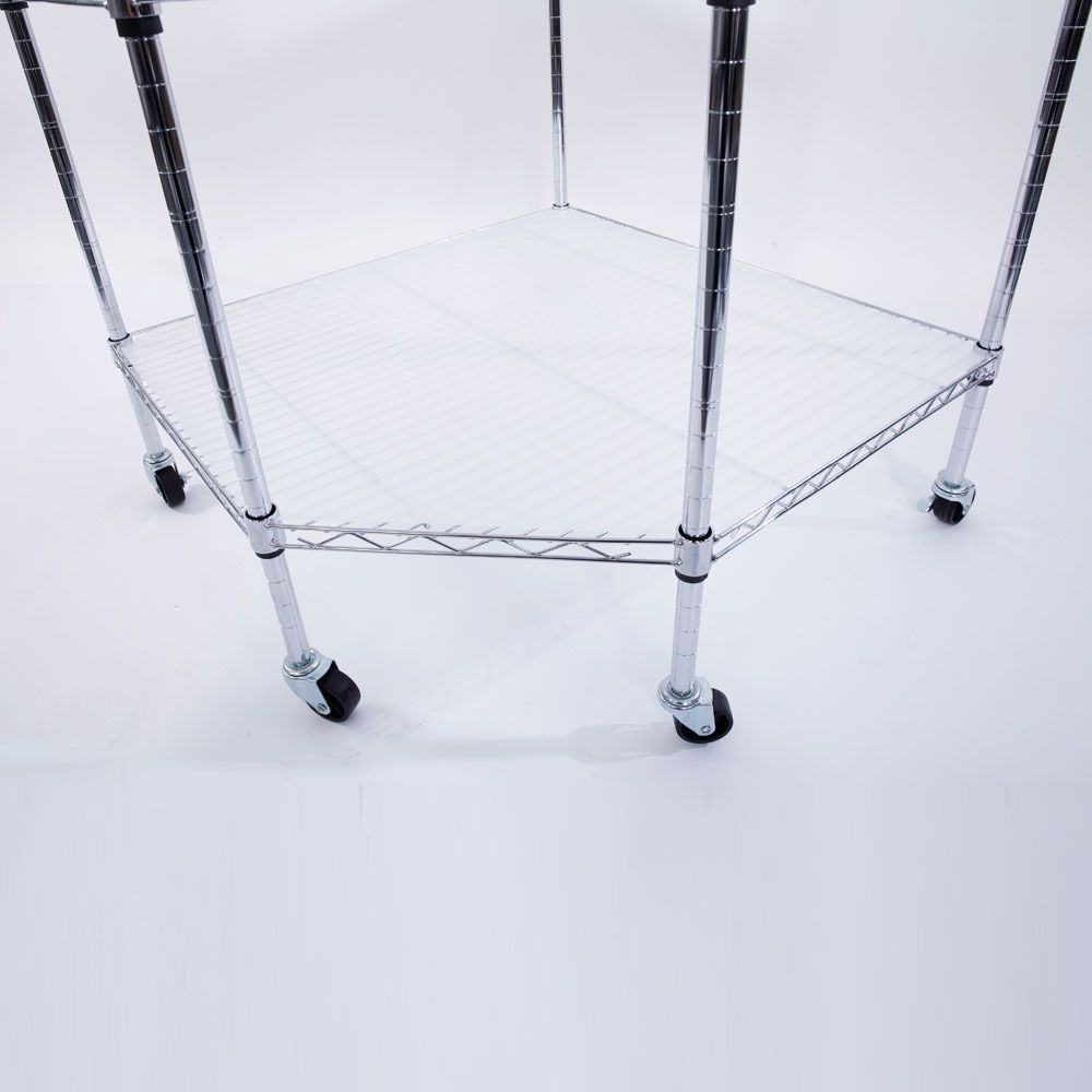6-Layer Chrome Corner Shelf with Wheels – Space-Saving Storage for Home or Shop