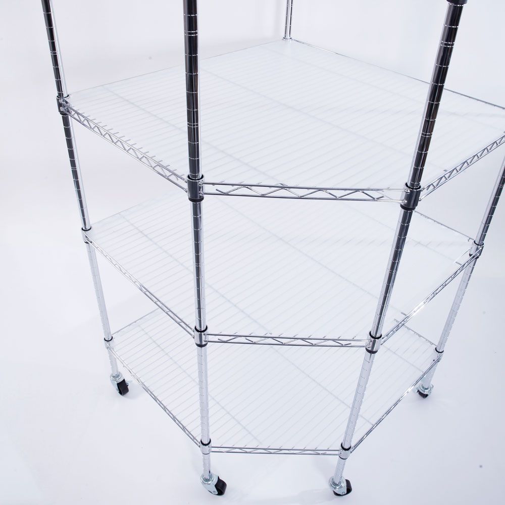 6-Layer Chrome Corner Shelf with Wheels – Space-Saving Storage for Home or Shop