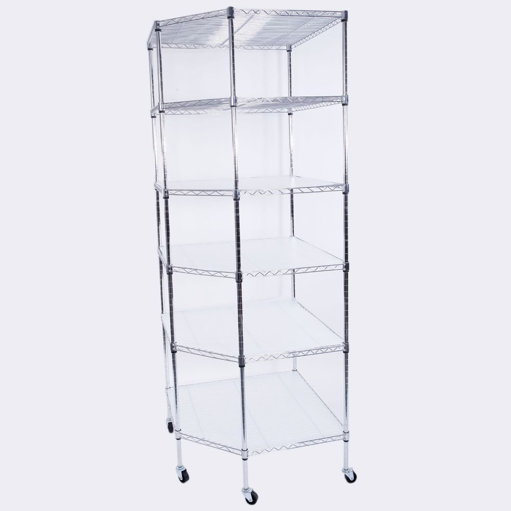 6-Layer Chrome Corner Shelf with Wheels – Space-Saving Storage for Home or Shop
