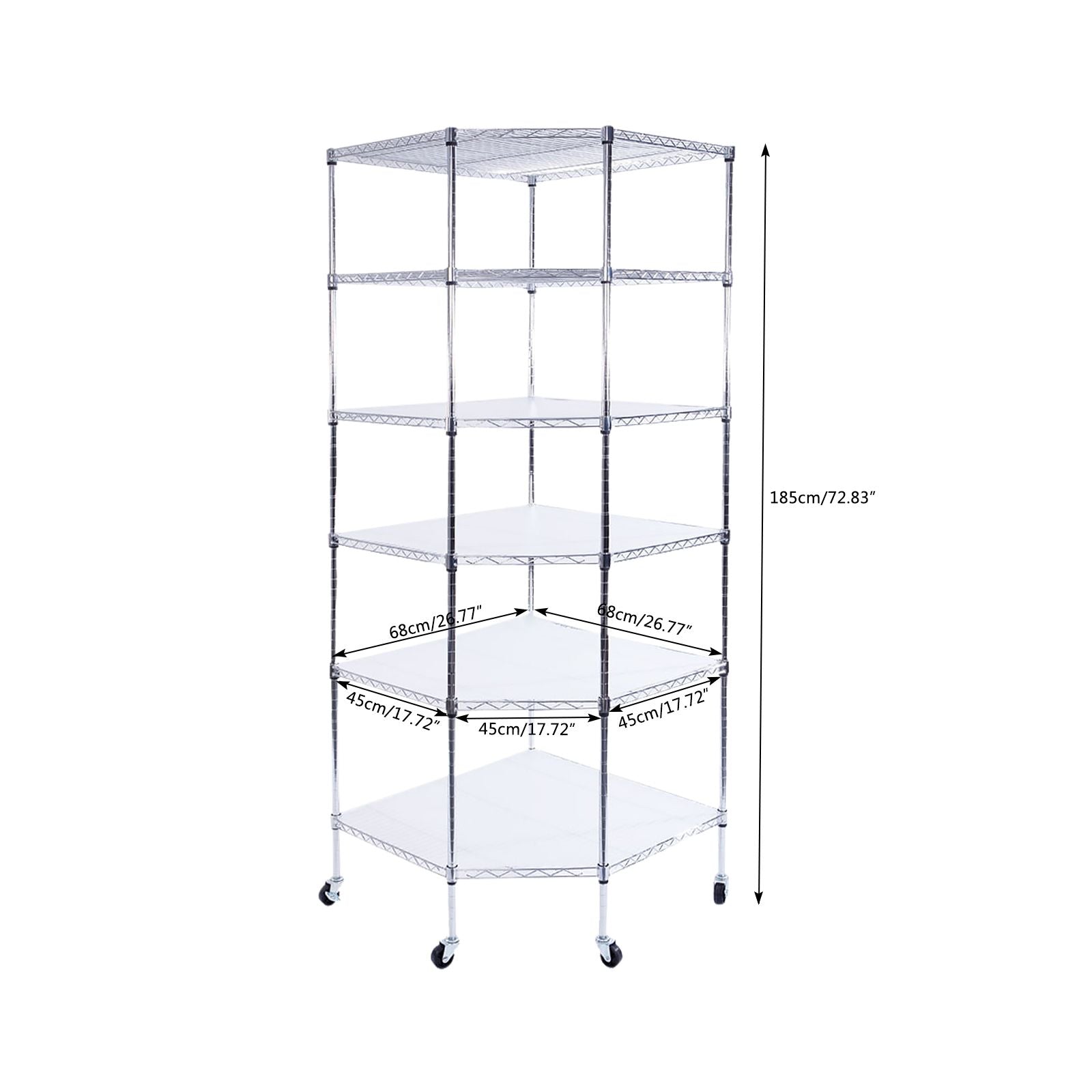 6-Layer Chrome Corner Shelf with Wheels – Space-Saving Storage for Home or Shop