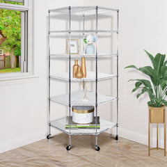 6-Layer Chrome Corner Shelf with Wheels – Space-Saving Storage for Home or Shop