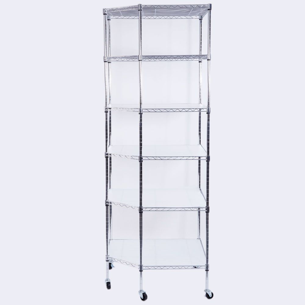 6-Layer Chrome Corner Shelf with Wheels – Space-Saving Storage for Home or Shop