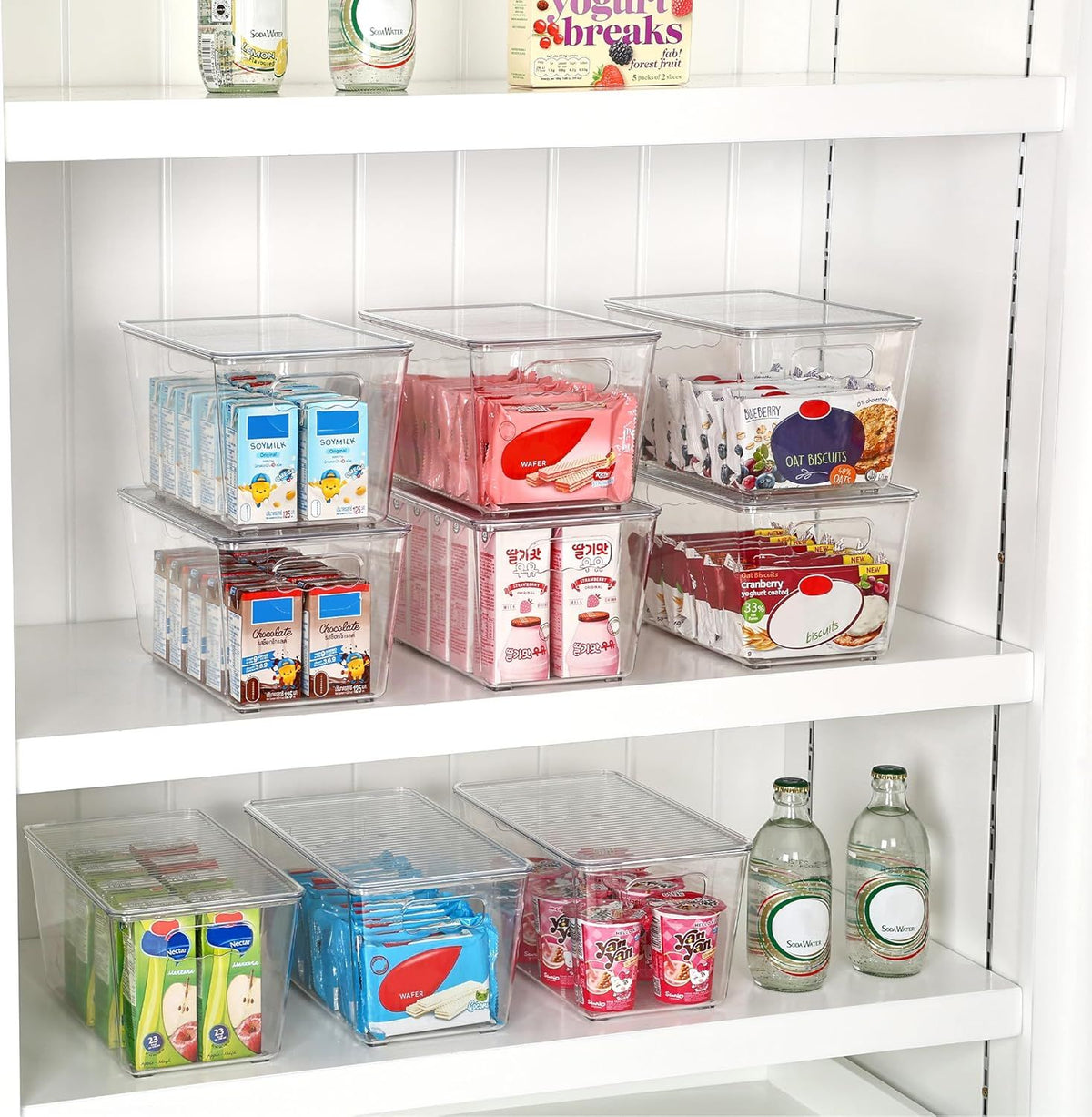 Clear Stackable Storage Bins with Lids, 6-Pack for Kitchen and Pantry