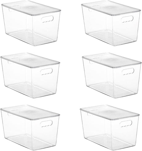 6 Pack Clear Stackable Storage Bins with Lids for Home Organization