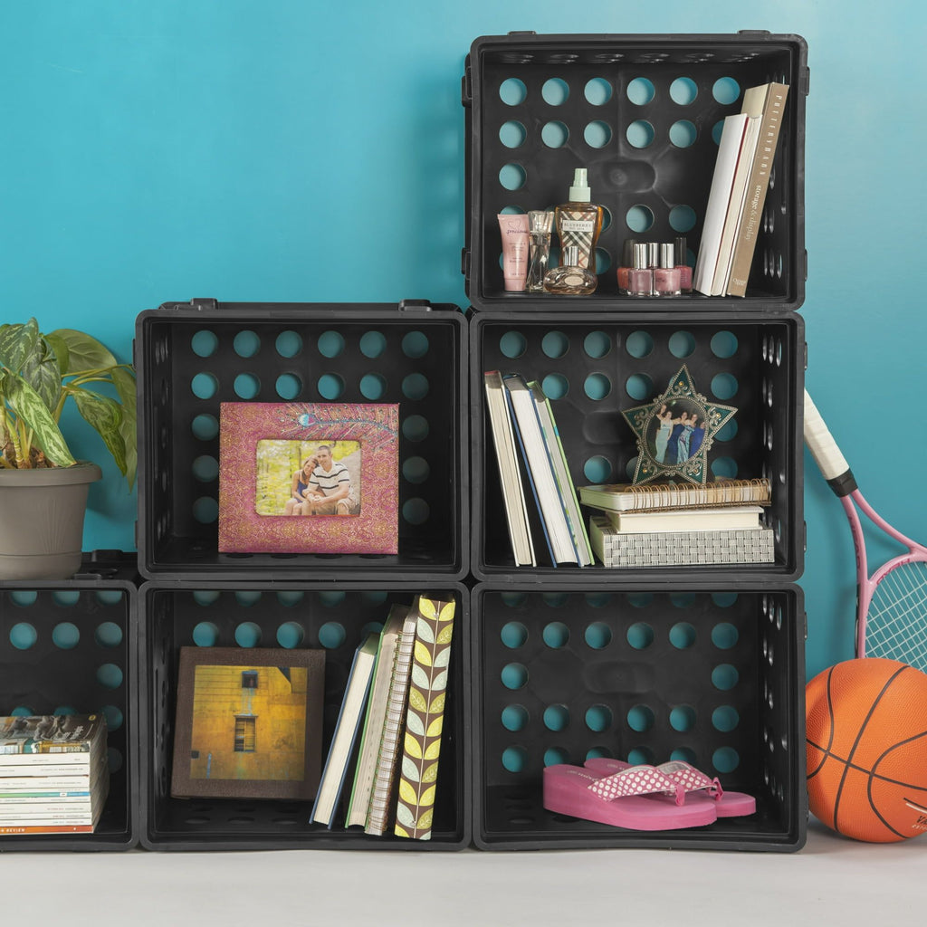 6-Pack File Crate Set – Versatile Plastic Storage Bins with Handles for Letter/Legal Files
