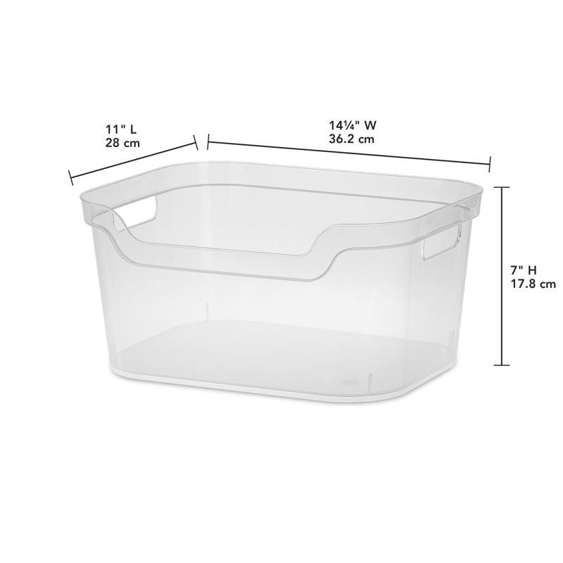 6-Pack Large Clear Plastic Open Bins with Scoop Front for Home Organization