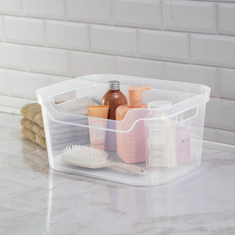 6-Pack Large Clear Plastic Open Bins with Scoop Front for Home Organization
