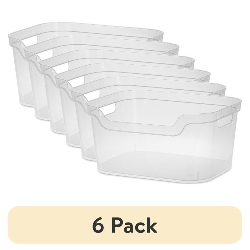 6-Pack Large Clear Plastic Open Bins with Scoop Front for Home Organization