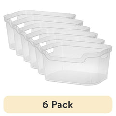 6-Pack Large Clear Plastic Open Bins with Scoop Front for Home Organization