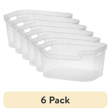6-Pack Large Clear Plastic Open Bins with Scoop Front for Home Organization