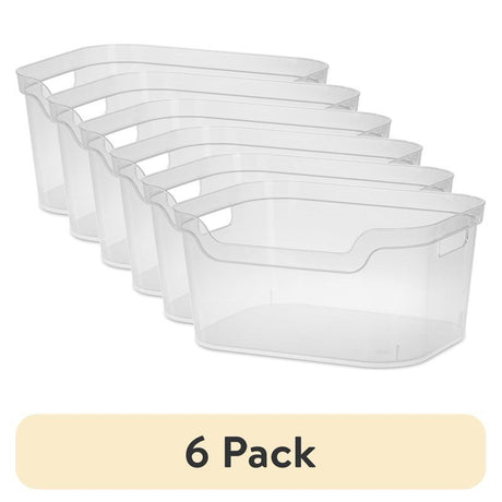 6-Pack Large Clear Plastic Open Bins with Scoop Front for Home Organization