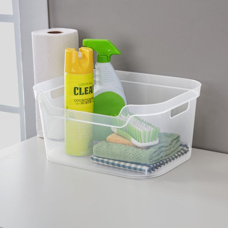 6-Pack Large Clear Plastic Open Bins with Scoop Front for Home Organization