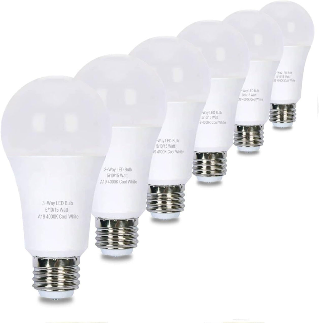 Cool White Three-Way A19 Light Bulbs