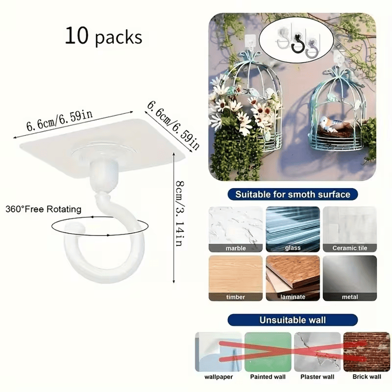 Swivel No-Drill Ceiling Hooks for Hanging Decor