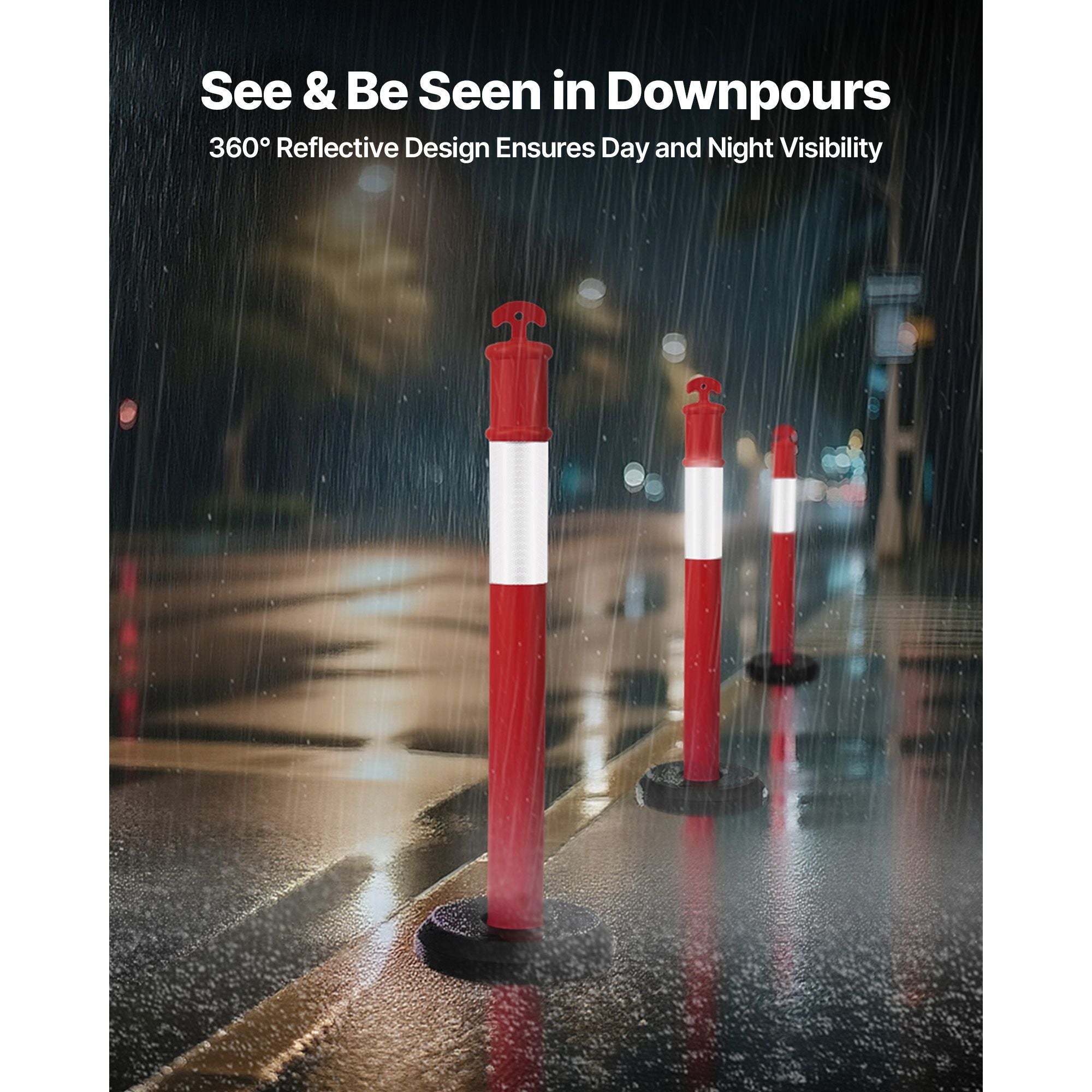 Traffic Delineator Posts with Reflective Strips and Portable Base