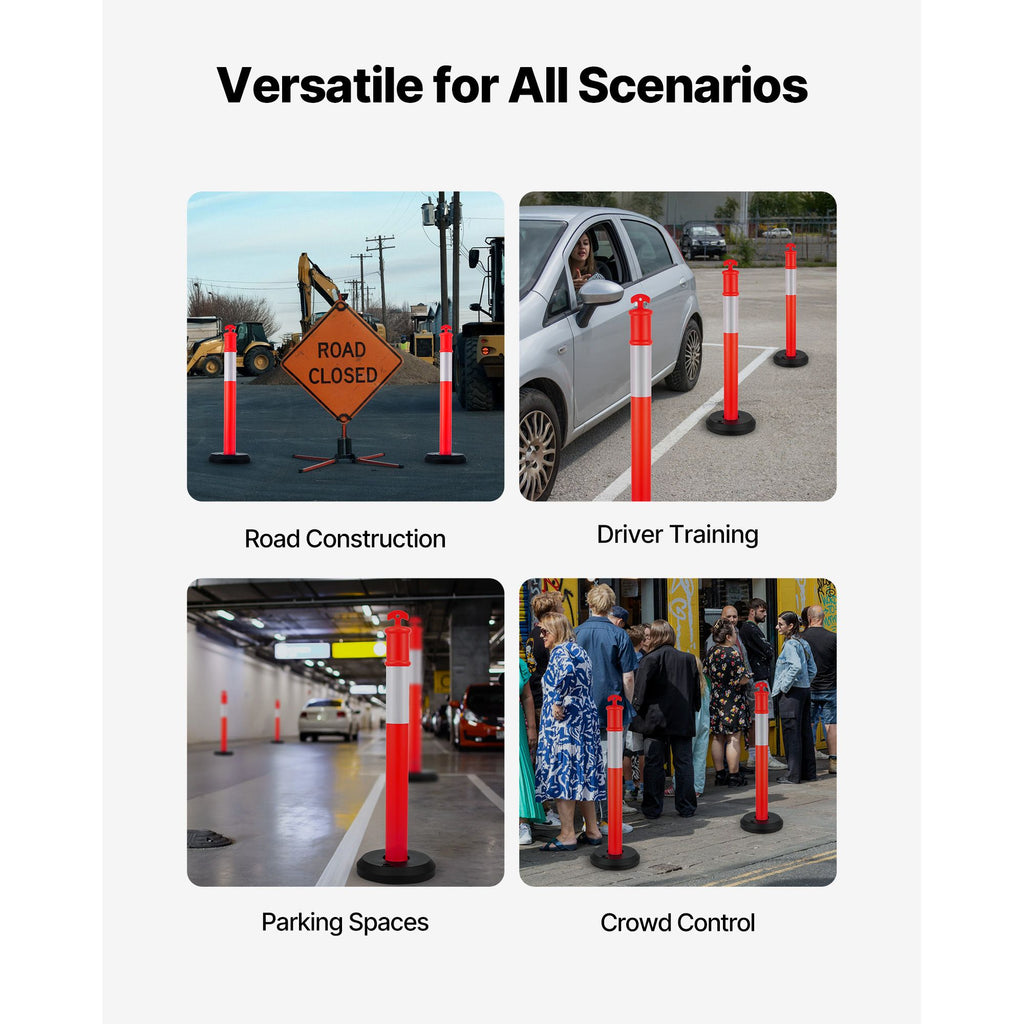 Traffic Delineator Posts with Reflective Strips and Portable Base