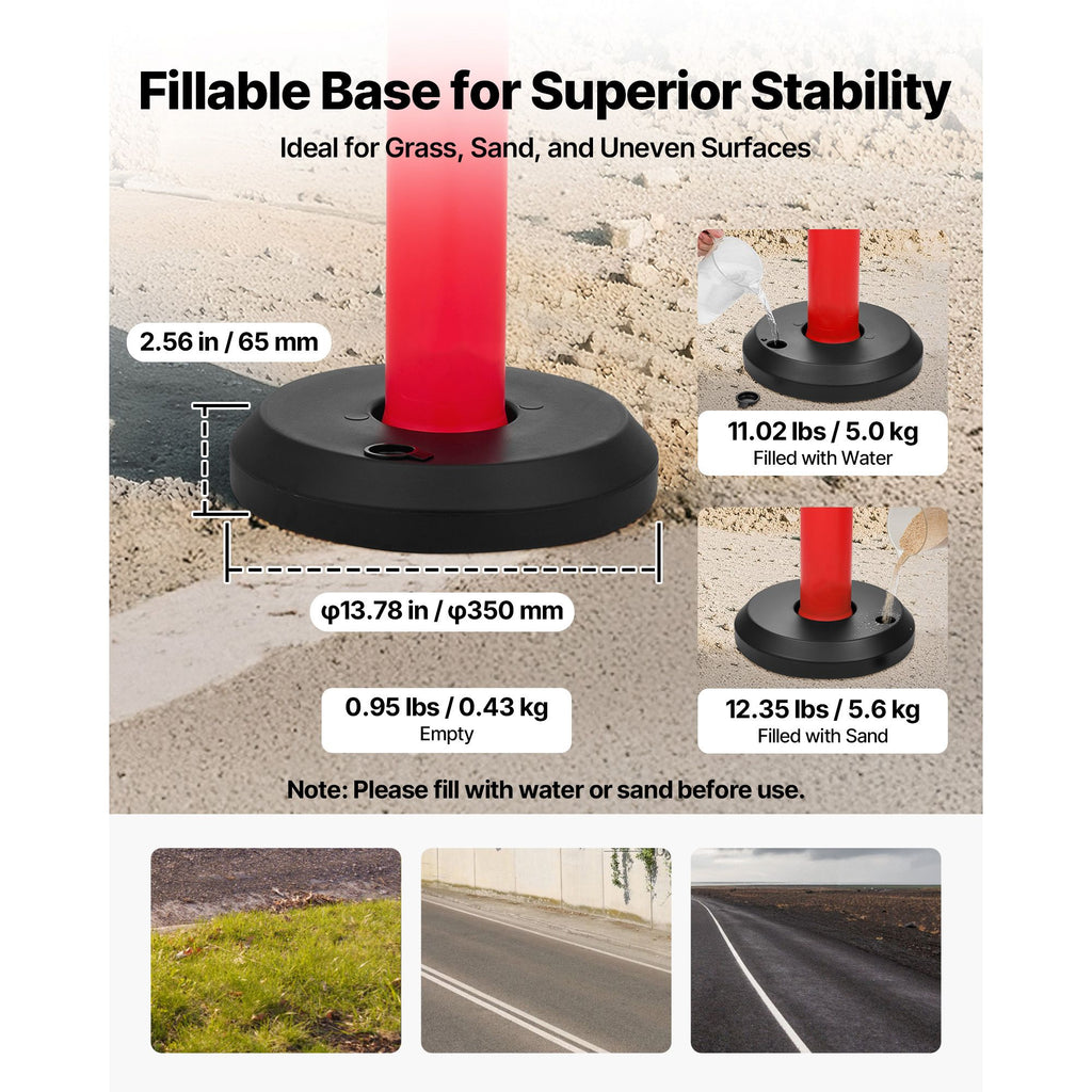 Traffic Delineator Posts with Reflective Strips and Portable Base