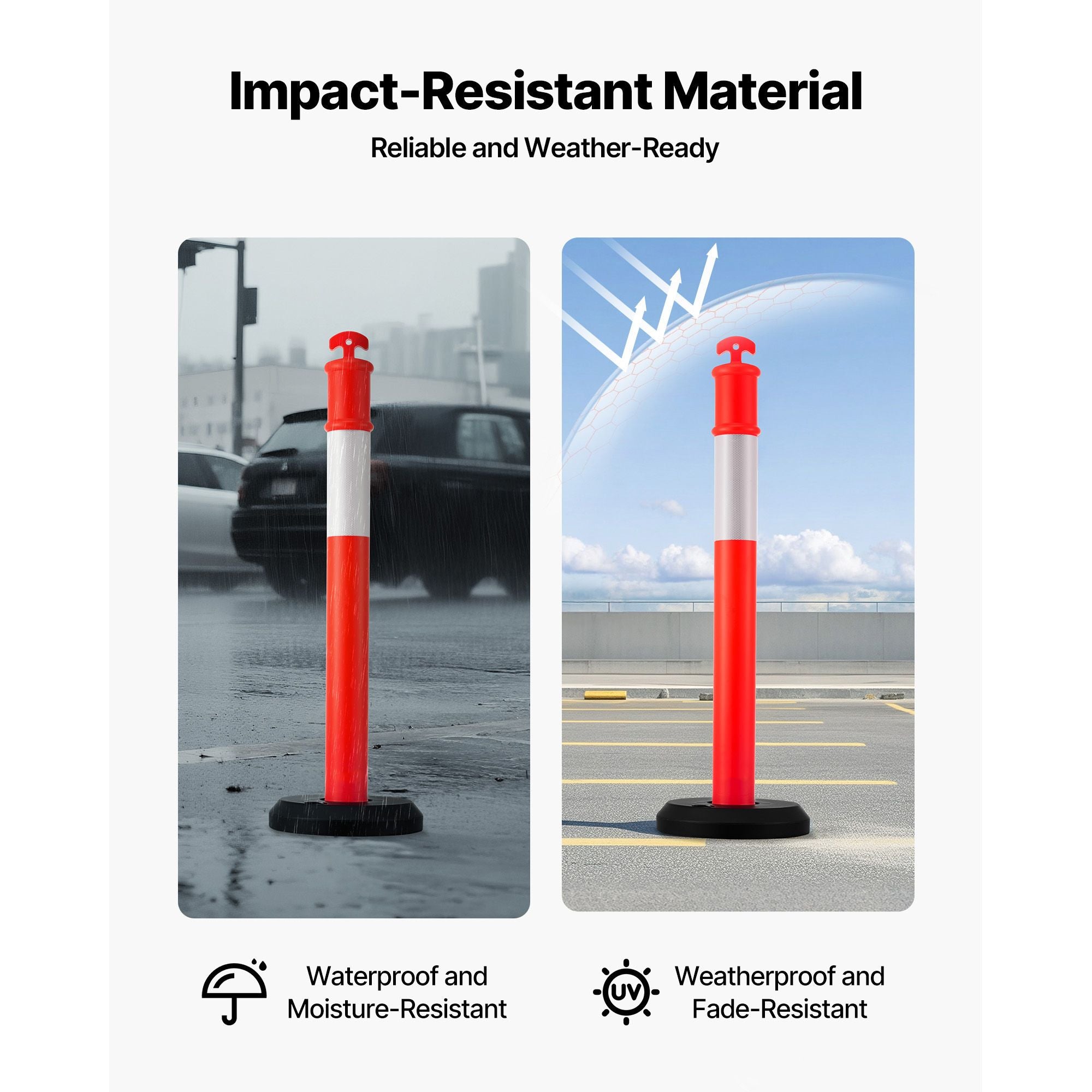 Traffic Delineator Posts with Reflective Strips and Portable Base