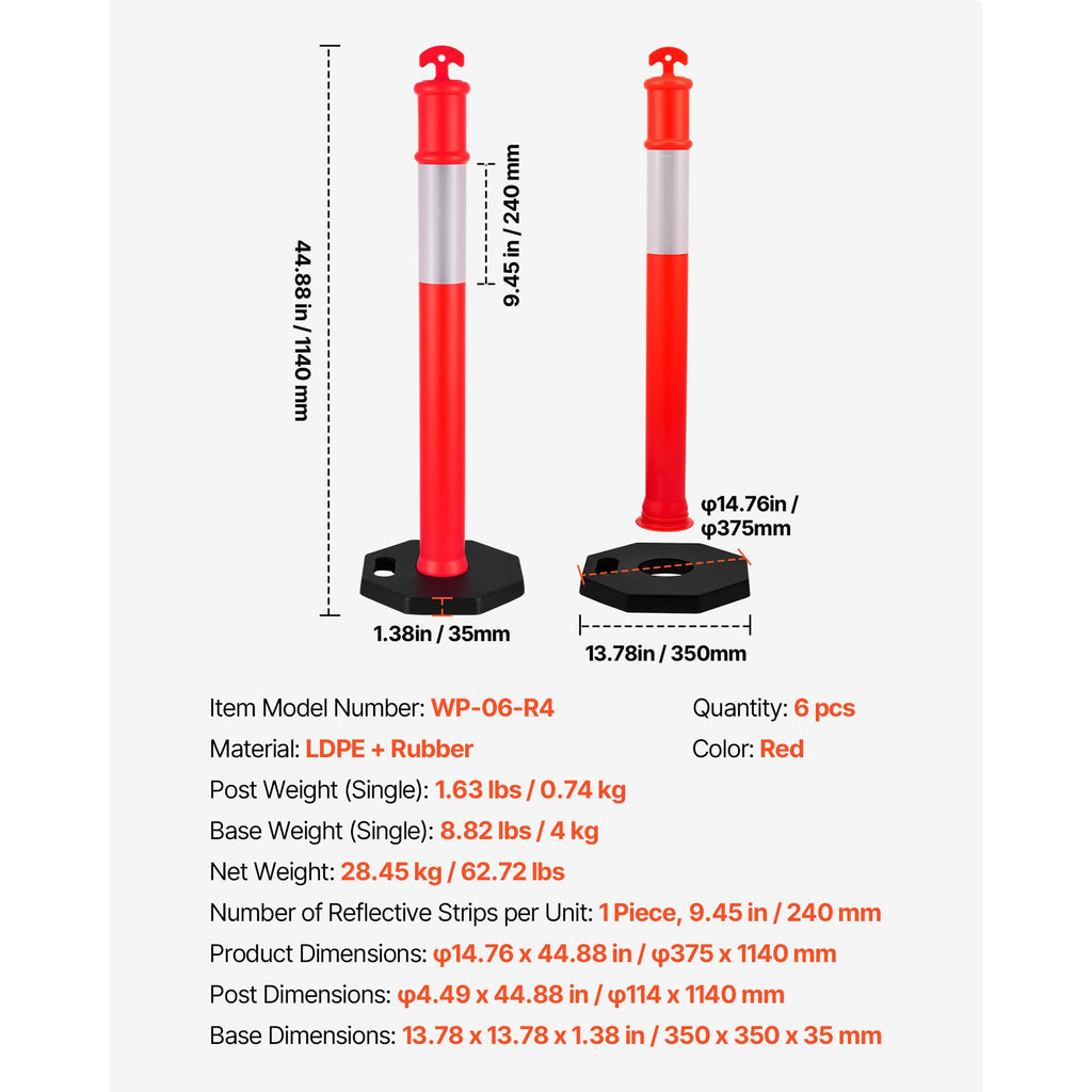 Reflective Traffic Delineator Posts with Weighted Bases