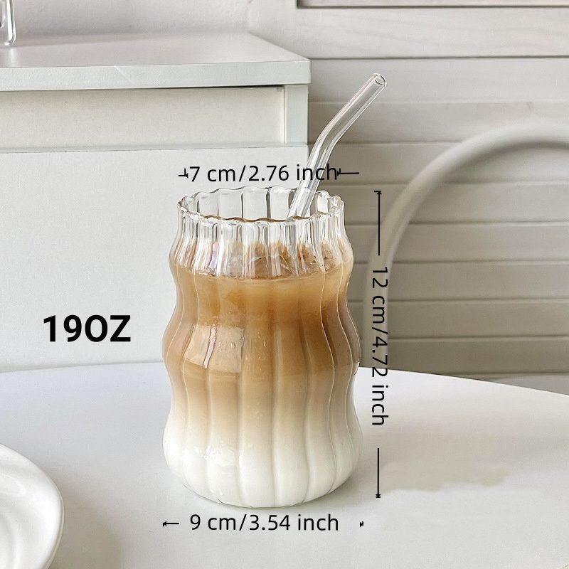 6-Pack Borosilicate Glass Cups with Straws - Microwave Safe Striped Cloud