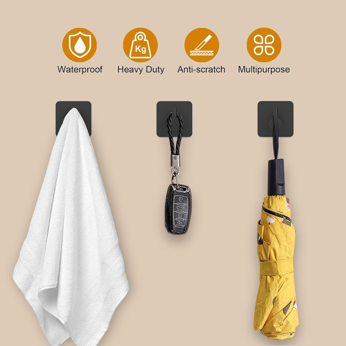 Black Adhesive Hooks for Everyday Hanging