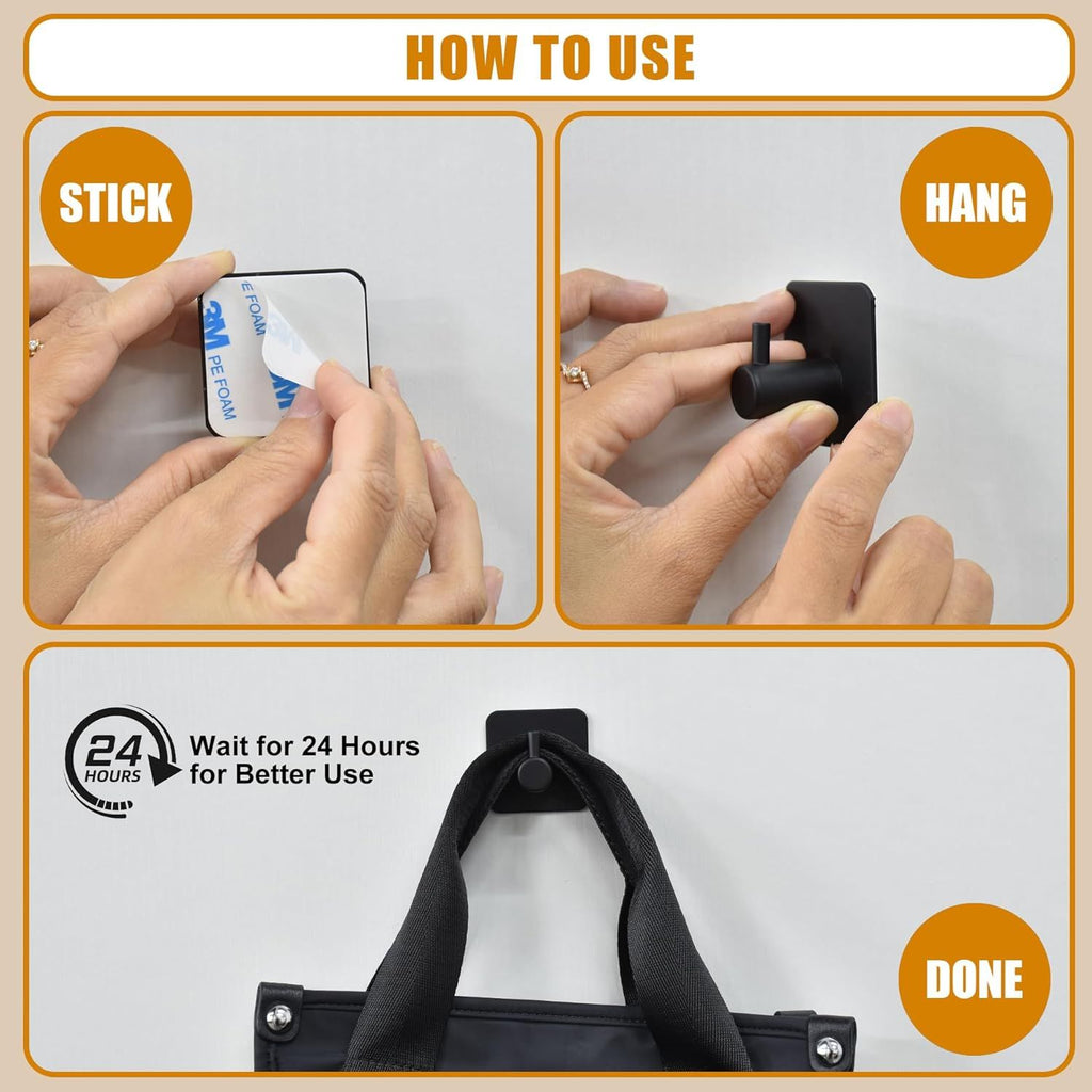 Black Adhesive Hooks for Everyday Hanging