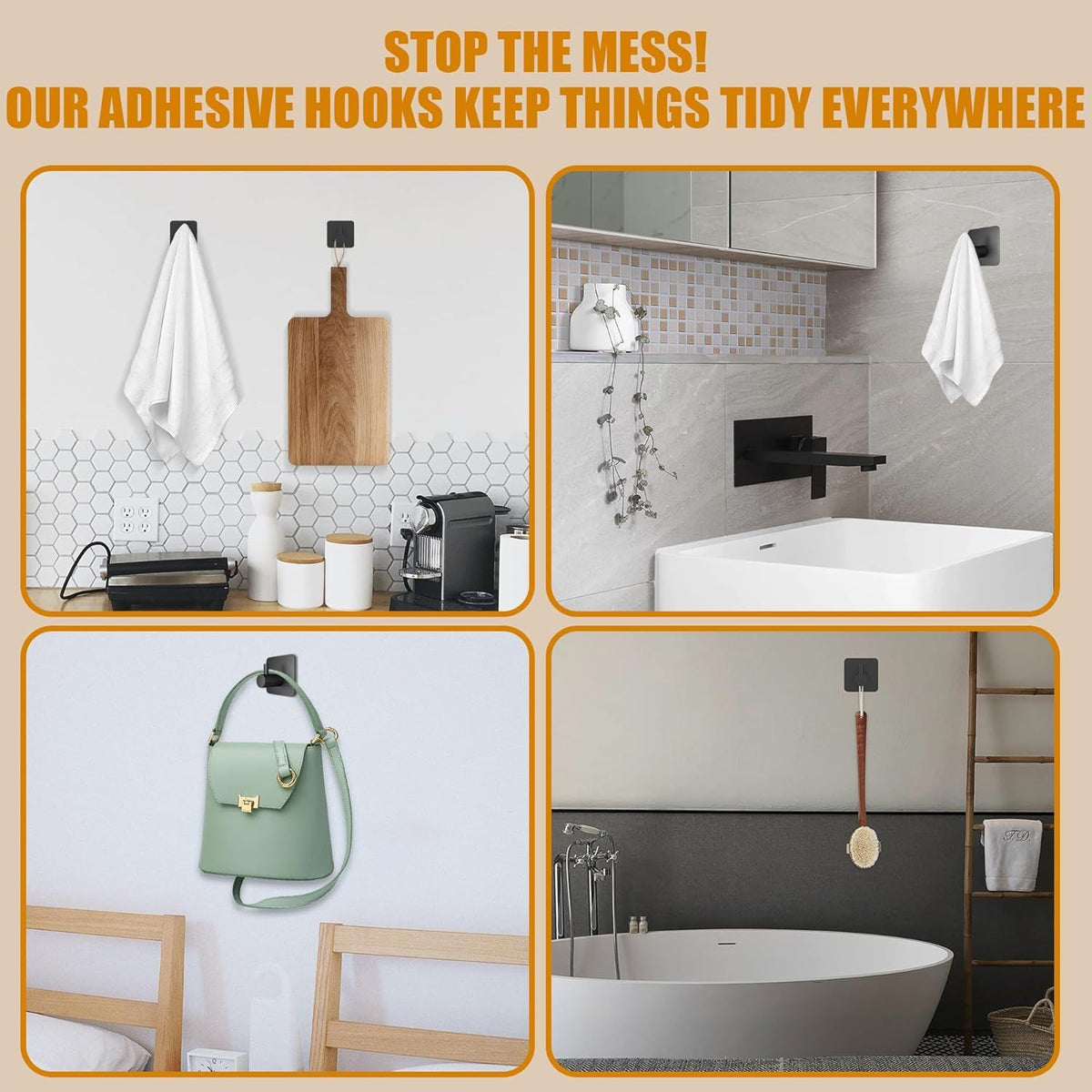 Black Adhesive Hooks for Everyday Hanging