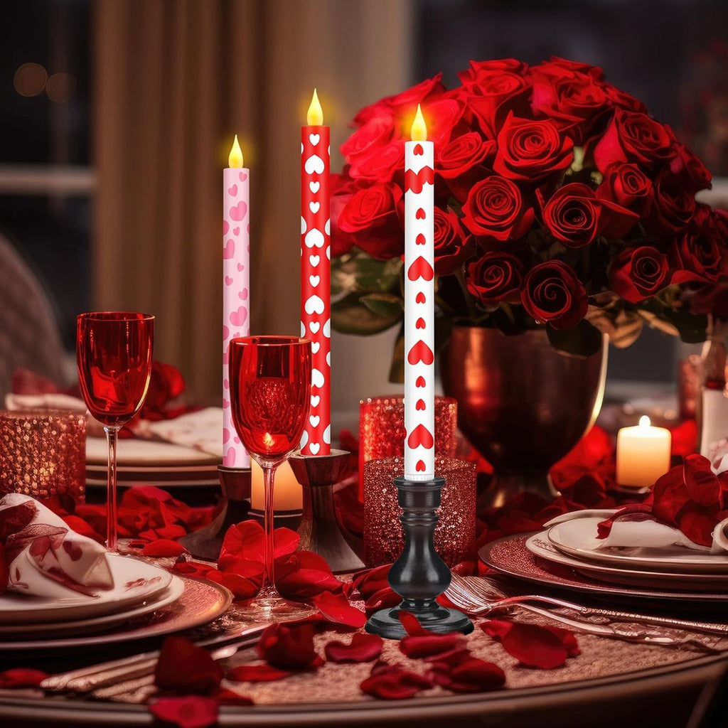 6 Pcs Valentine Day Flameless Taper Candles 10.6 Heart Shaped Candles Battery