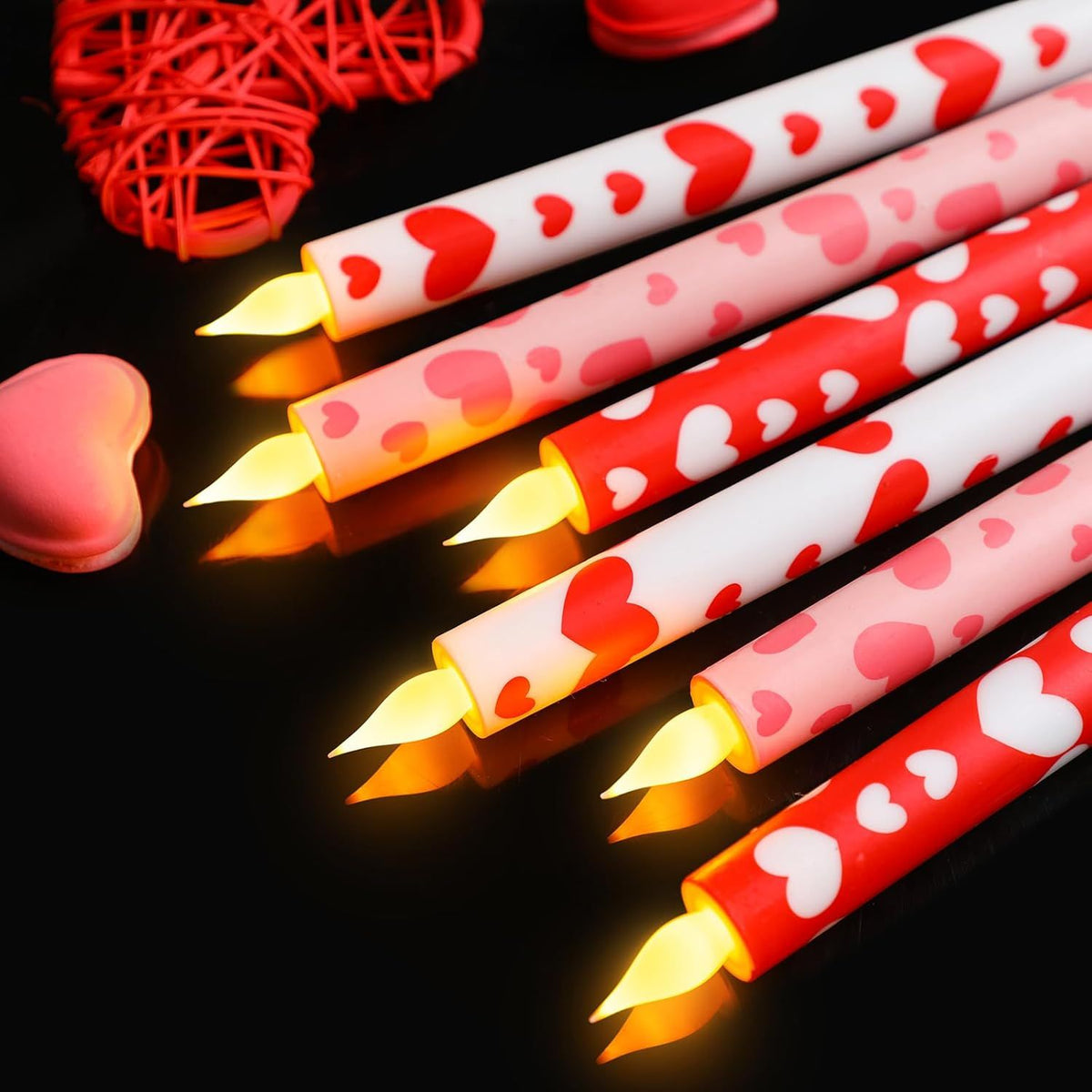 6 Pcs Valentine Day Flameless Taper Candles 10.6 Heart Shaped Candles Battery