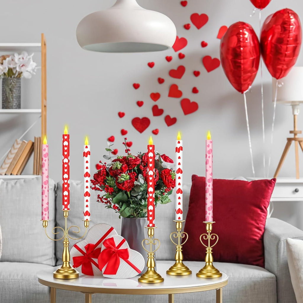 6 Pcs Valentine Day Flameless Taper Candles 10.6 Heart Shaped Candles Battery