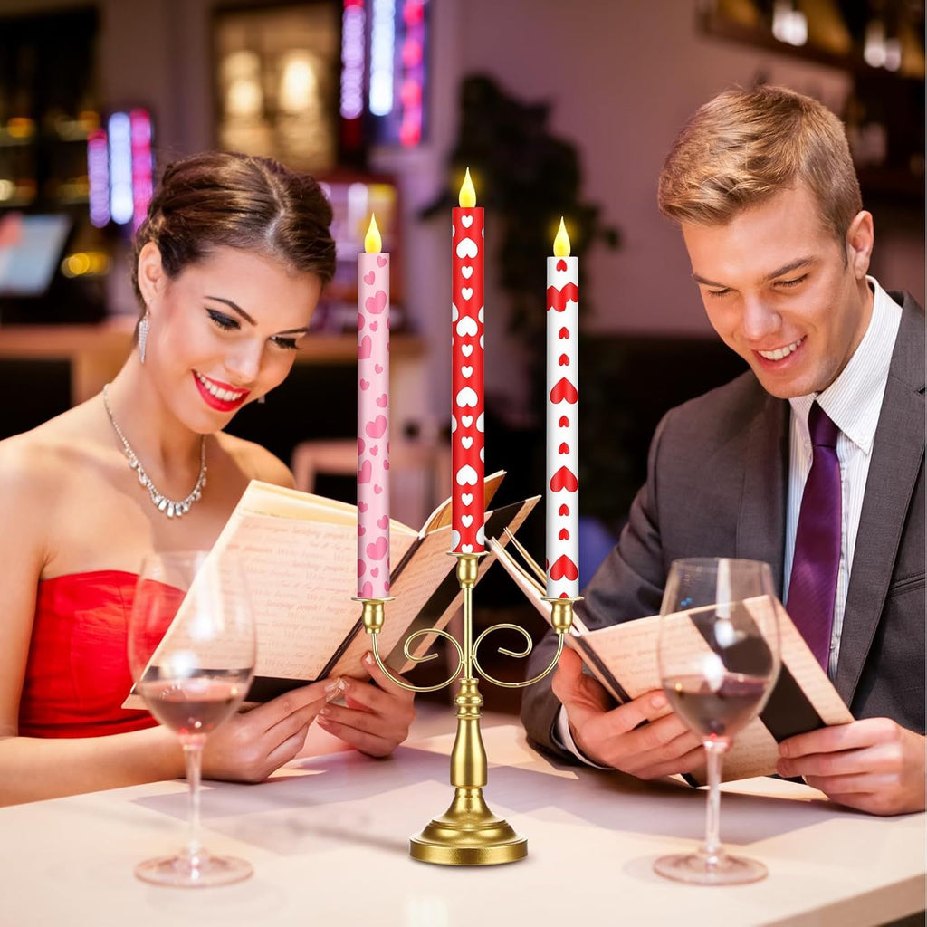6 Pcs Valentine Day Flameless Taper Candles 10.6 Heart Shaped Candles Battery